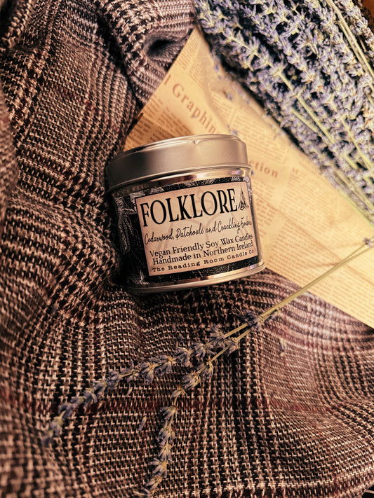 Folklore- Scented Soy Candle- Cedarwood, Patchouli and Crackling Embers